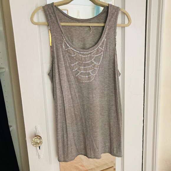 Urban Outfitters Boho Embellished Beaded Grey Sleeveless Top L - Picture 1 of 3